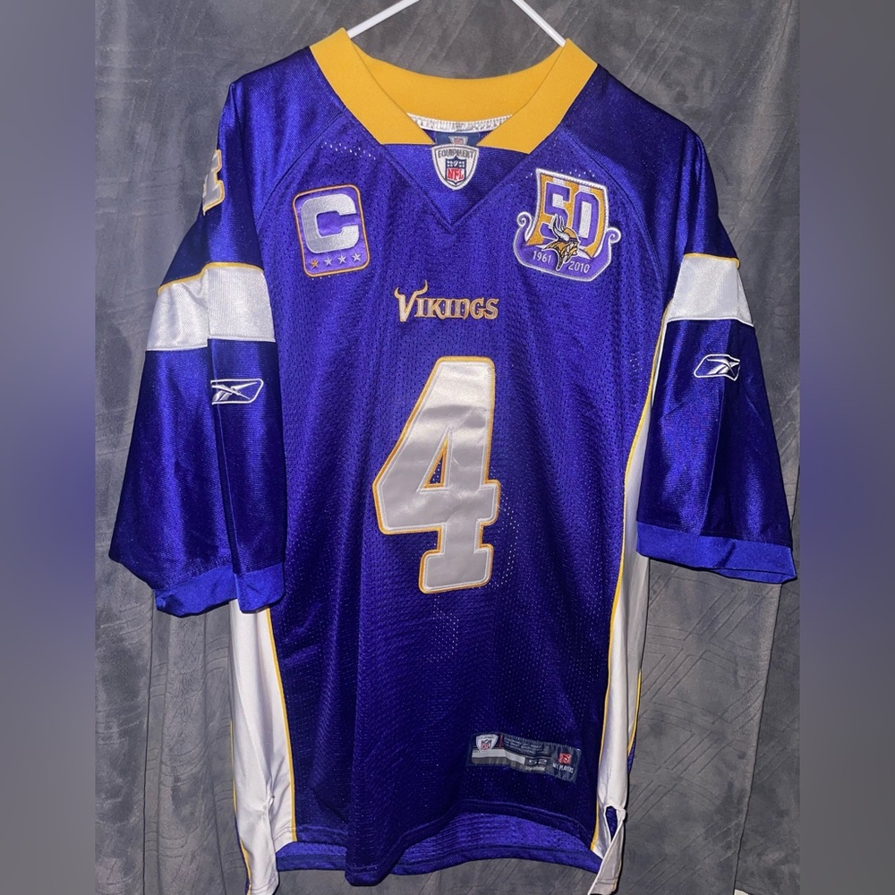 NFL REEBOK MINNESOTA VIKINGS 4 FAVRE 50TH ANNIVERSARY CHAMPION 2010 JERSEY SZ 52